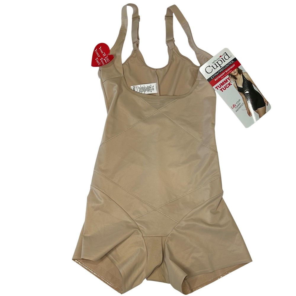 Cupid Extra Firm Control Boyshort Bodysuit Tummy Tuck Beige Medium New